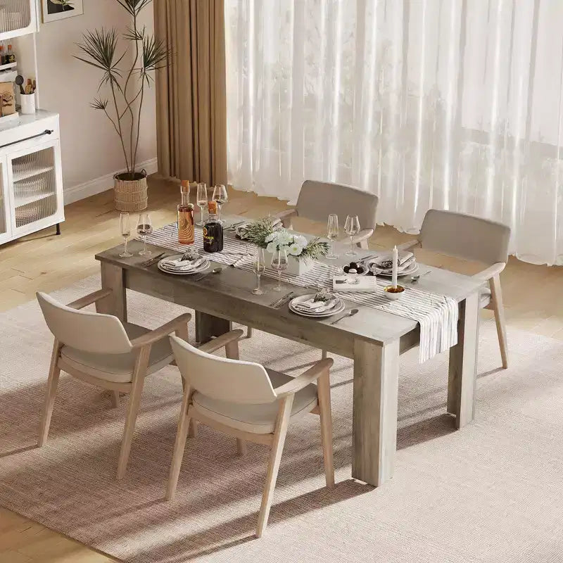 63-Inch Rectangular Dining Table, Seats 4–6, Gray Wood Grain