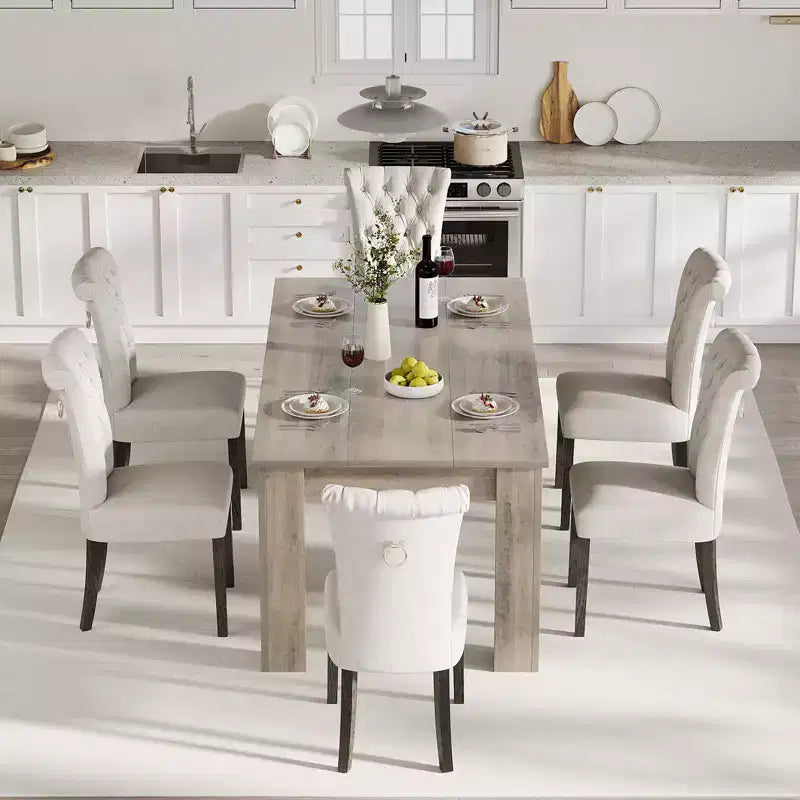 63-Inch Rectangular Dining Table, Seats 4–6, Gray Wood Grain