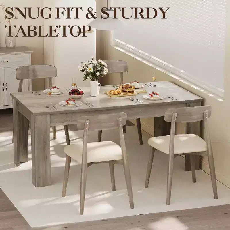 63-Inch Rectangular Dining Table, Seats 4–6, Gray Wood Grain