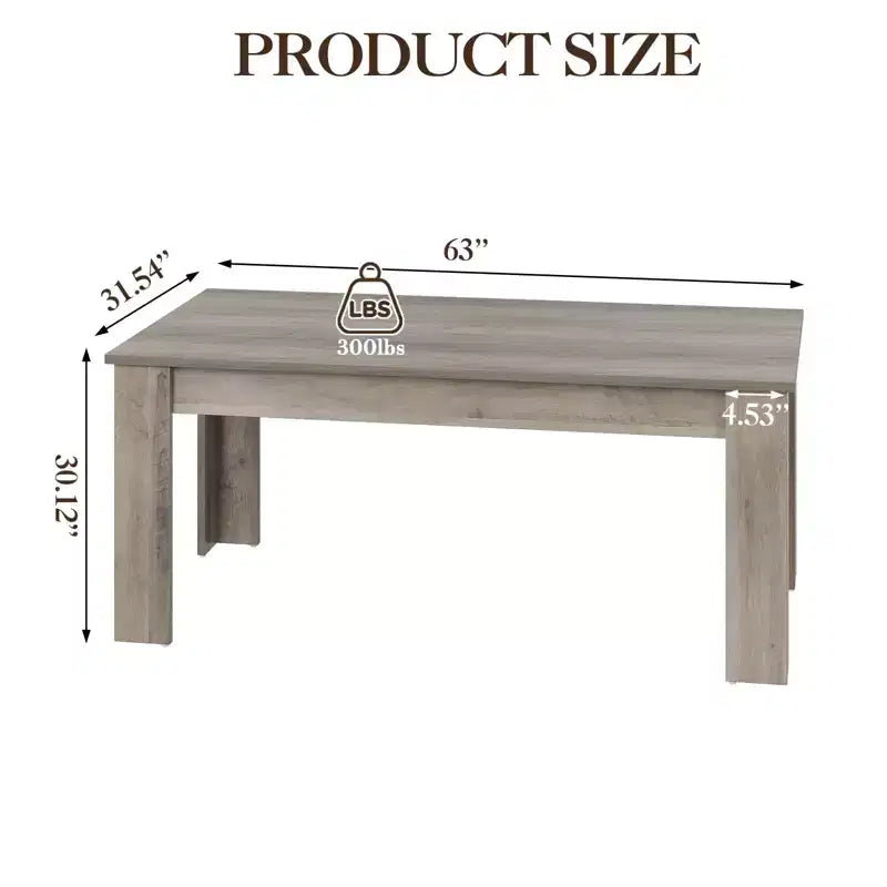 63-Inch Rectangular Dining Table, Seats 4–6, Gray Wood Grain