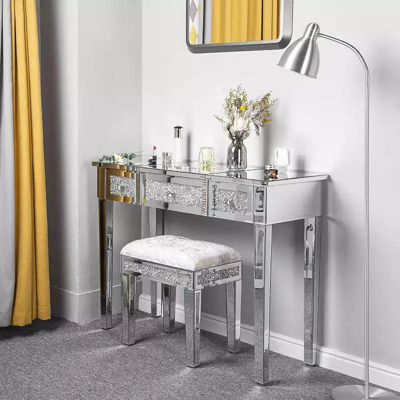 Mirrored Vanity Desk with Drawers and Flip-Top Mirror