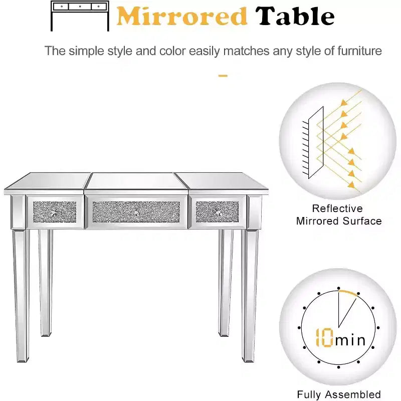 Mirrored Vanity Desk with Drawers and Flip-Top Mirror