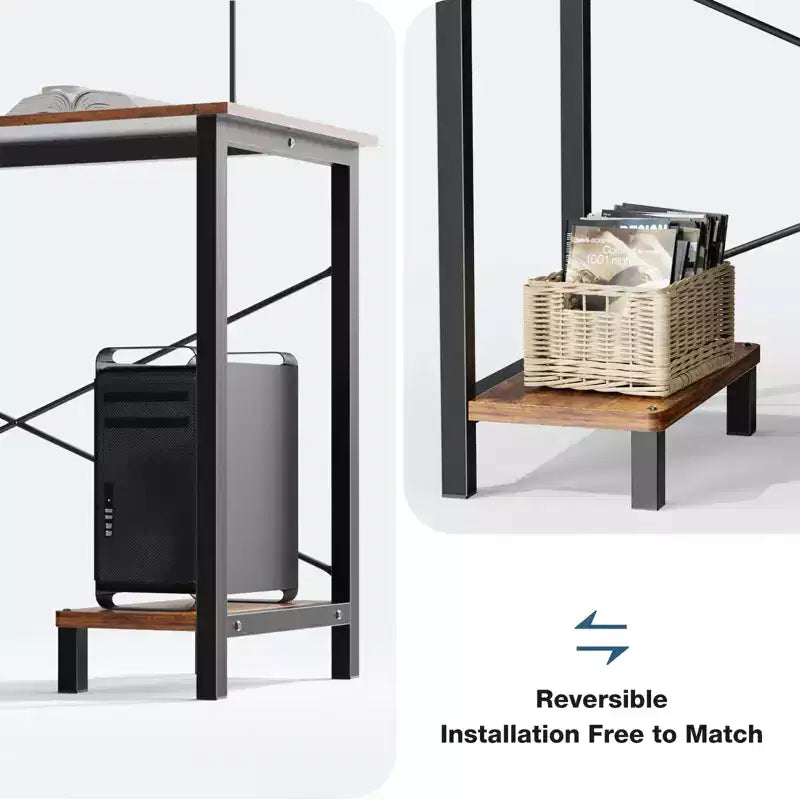 L-Shaped Corner Desk with CPU Shelf and Side Storage Bag, 50 Inch, Metal Frame