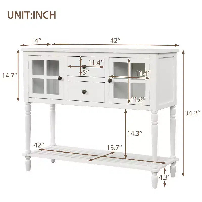 Sideboard Storage Cabinet with Bottom Shelf for Living Room, White