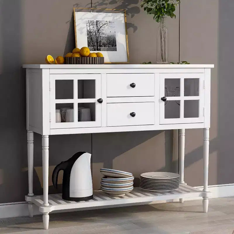 Sideboard Storage Cabinet with Bottom Shelf for Living Room, White