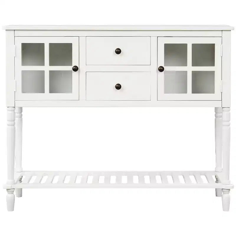 Sideboard Storage Cabinet with Bottom Shelf for Living Room, White