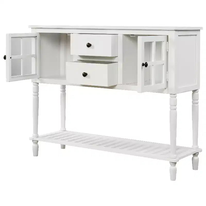 Sideboard Storage Cabinet with Bottom Shelf for Living Room, White