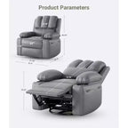 Poltrona Reclinabile Girevole da 22" per Adulti, Recliner Manuale in Pelle PU con Portabicchieri e Tasche Laterali, per Soggiorno, Camera da Letto e Cameretta