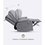 Poltrona Reclinabile Girevole da 22" per Adulti, Recliner Manuale in Pelle PU con Portabicchieri e Tasche Laterali, per Soggiorno, Camera da Letto e Cameretta