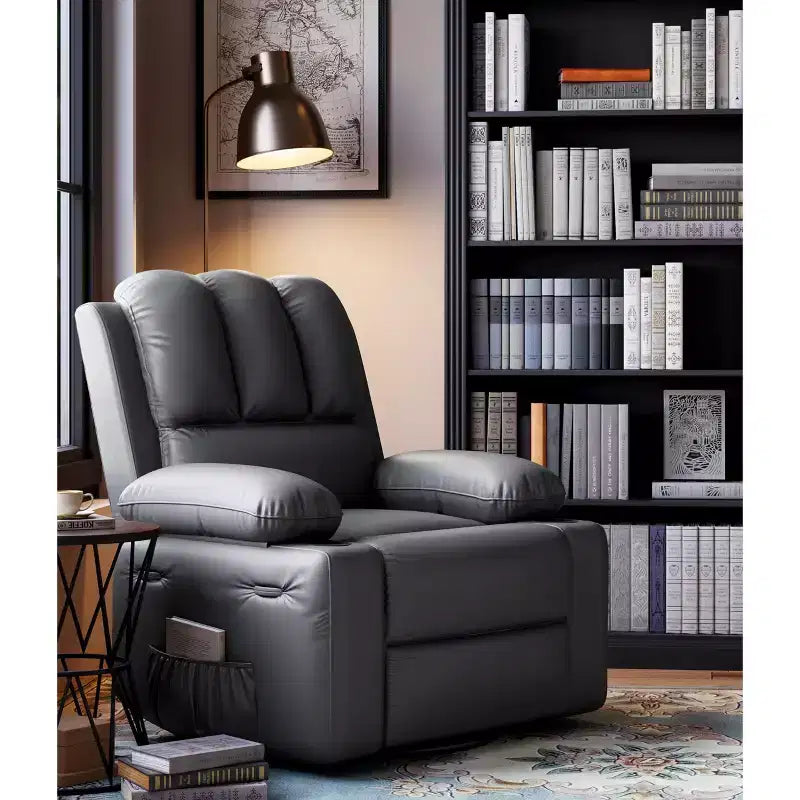 22'' Swivel Recliner Chair for Adults, PU Leather Manual Recliner with Cup Holders and Side Pockets, for Living Room, Bedroom, and Nursery