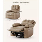 Poltrona Reclinabile Girevole da 22" per Adulti, Recliner Manuale in Pelle PU con Portabicchieri e Tasche Laterali, per Soggiorno, Camera da Letto e Cameretta