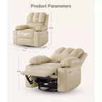 Poltrona Reclinabile Girevole da 22" per Adulti, Recliner Manuale in Pelle PU con Portabicchieri e Tasche Laterali, per Soggiorno, Camera da Letto e Cameretta