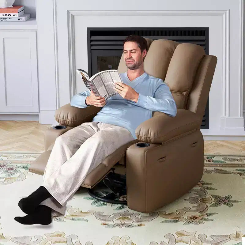 22'' Swivel Recliner Chair for Adults, PU Leather Manual Recliner with Cup Holders and Side Pockets, for Living Room, Bedroom, and Nursery