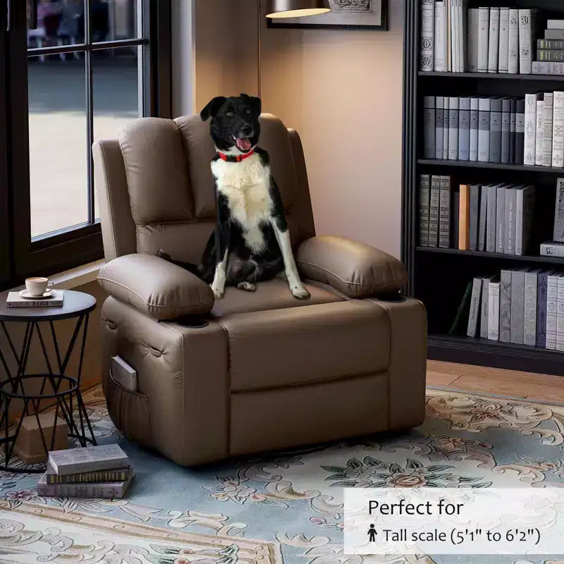 22'' Swivel Recliner Chair for Adults, PU Leather Manual Recliner with Cup Holders and Side Pockets, for Living Room, Bedroom, and Nursery