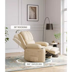 Poltrona Reclinabile Girevole da 22" per Adulti, Recliner Manuale in Pelle PU con Portabicchieri e Tasche Laterali, per Soggiorno, Camera da Letto e Cameretta