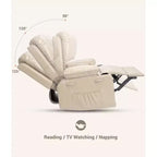 Poltrona Reclinabile Girevole da 22" per Adulti, Recliner Manuale in Pelle PU con Portabicchieri e Tasche Laterali, per Soggiorno, Camera da Letto e Cameretta