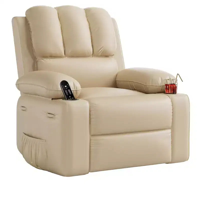 22'' Swivel Recliner Chair for Adults, PU Leather Manual Recliner with Cup Holders and Side Pockets, for Living Room, Bedroom, and Nursery