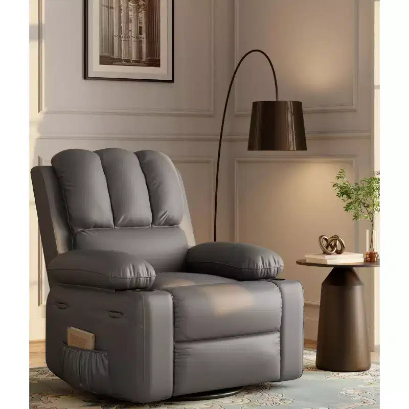 22'' Swivel Recliner Chair for Adults, PU Leather Manual Recliner with Cup Holders and Side Pockets, for Living Room, Bedroom, and Nursery