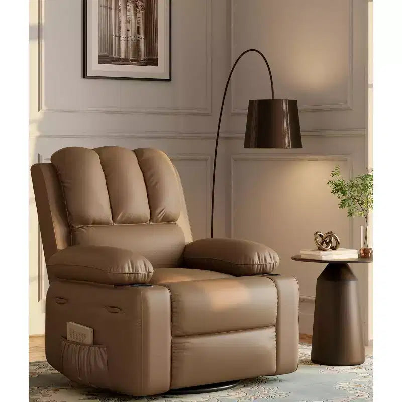 22'' Swivel Recliner Chair for Adults, PU Leather Manual Recliner with Cup Holders and Side Pockets, for Living Room, Bedroom, and Nursery