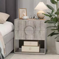 Fluted Charging Nightstand | 2 Drawers + Open Shelf | Modern Bedside Table for Bedroom (Wood Tone, 2pcs)