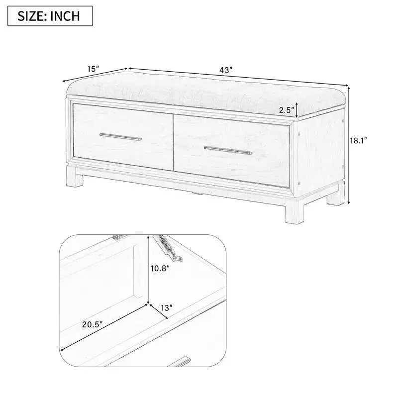 Shoe Bench with Removable Cushion and Hidden Storage for Entryway, Living Room and Hallway, Natural