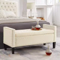 TUYOHW Upholstered Tufted Button Storage Bench with Nails Trim, Entryway Living Room Soft Padded Seat with Armrest, Cream
