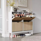 GustoWave Fluted Shoe Storage Cabinet with 4 Flip Drawers, Narrow Wooden Shoe Organizer with Metal Legs, Modern Farmhouse Hidden Shoe Rack