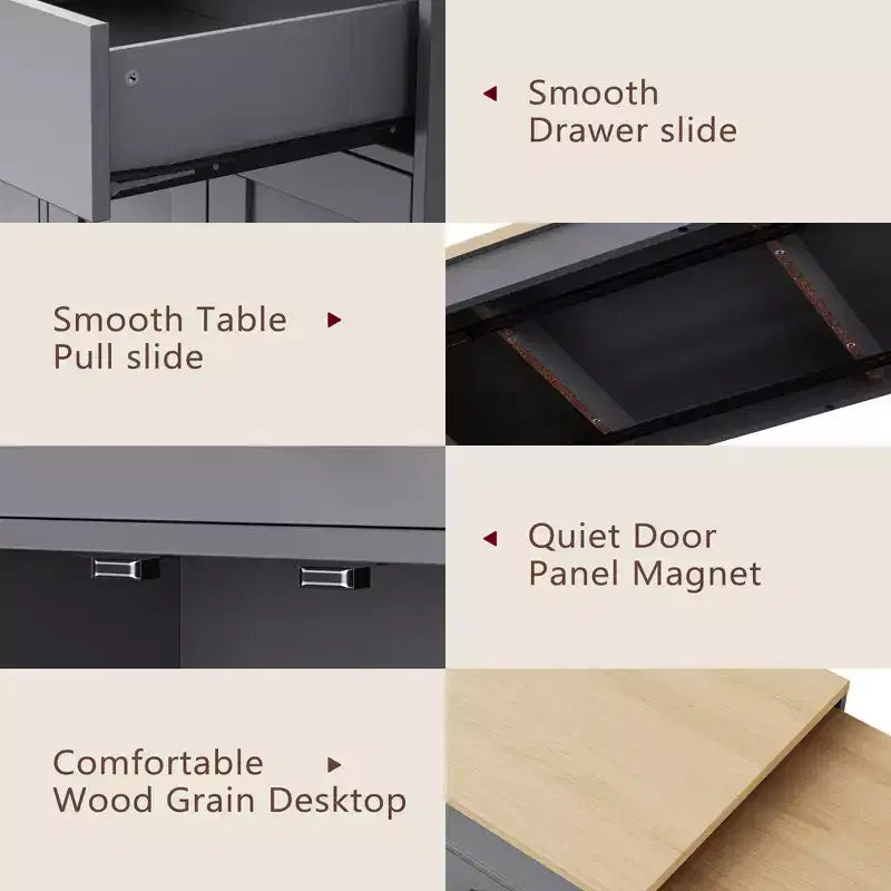 Kitchen Island with Extendable Dining Table, Rolling Storage Cart with Spice Rack and 2 Drawers