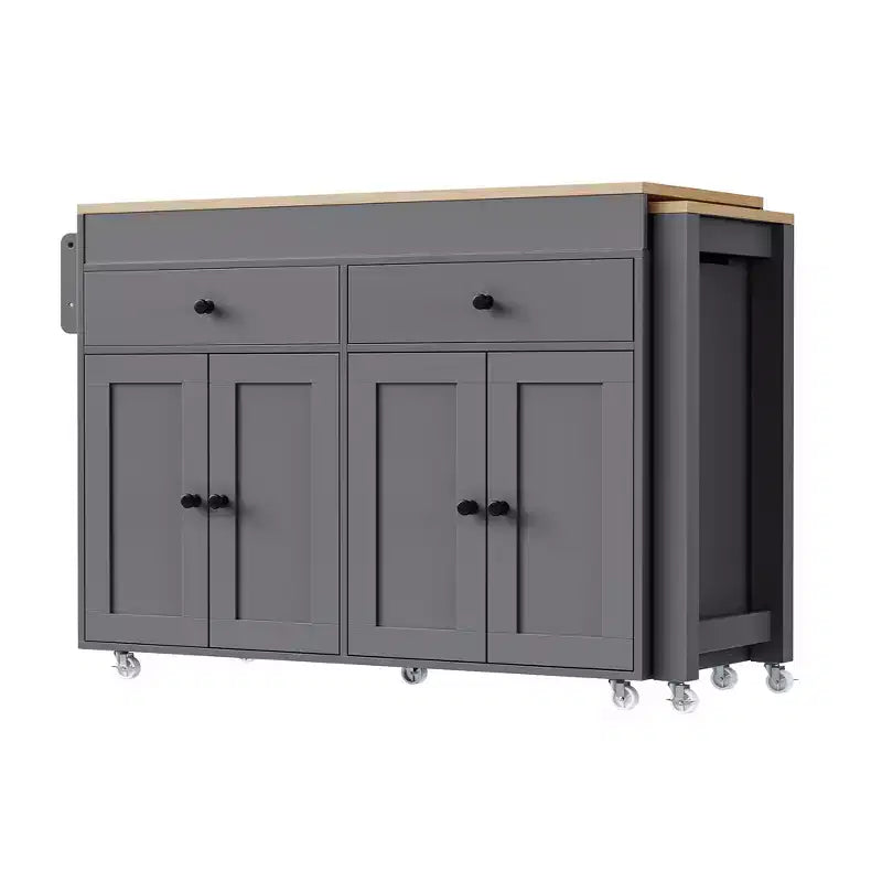 Kitchen Island with Extendable Dining Table, Rolling Storage Cart with Spice Rack and 2 Drawers