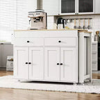 Isola da cucina con tavolo da pranzo allungabile, carrello contenitore su ruote con portaproviste e 2 cassetti