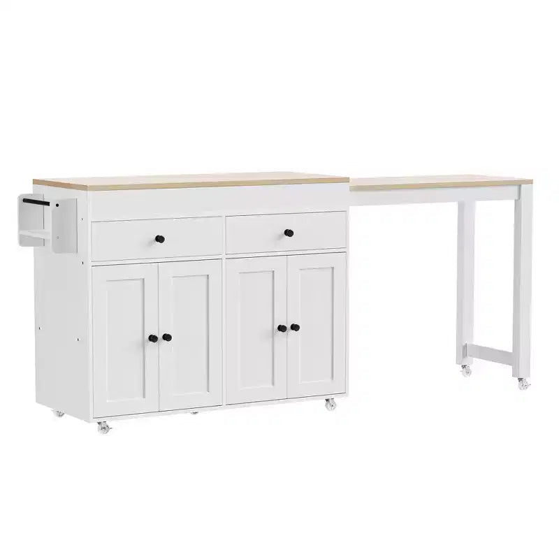 Kitchen Island with Extendable Dining Table, Rolling Storage Cart with Spice Rack and 2 Drawers