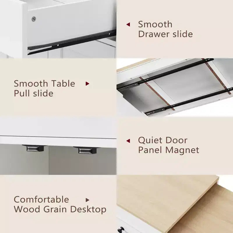 Kitchen Island with Extendable Dining Table, Rolling Storage Cart with Spice Rack and 2 Drawers