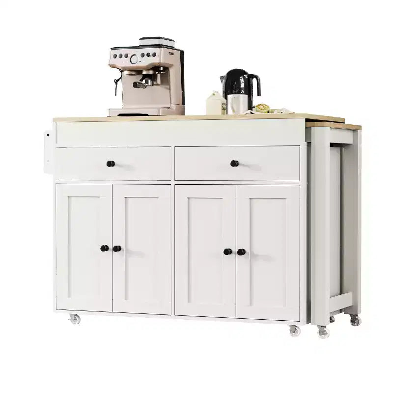 Kitchen Island with Extendable Dining Table, Rolling Storage Cart with Spice Rack and 2 Drawers