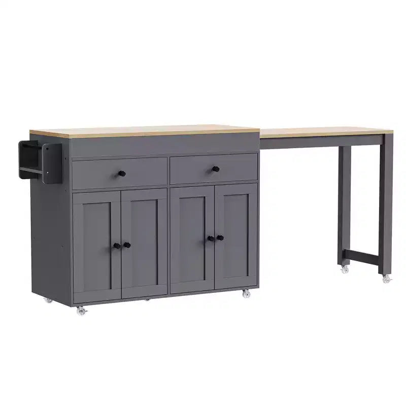 Kitchen Island with Extendable Dining Table, Rolling Storage Cart with Spice Rack and 2 Drawers