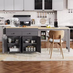 Isola da cucina con tavolo da pranzo allungabile, carrello contenitore su ruote con portaproviste e 2 cassetti