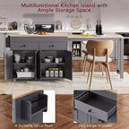 Isola da cucina con tavolo da pranzo allungabile, carrello contenitore su ruote con portaproviste e 2 cassetti