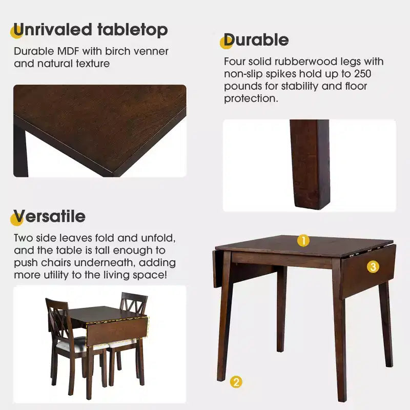 Rectangular Extendable Dining Table with Rubberwood Legs