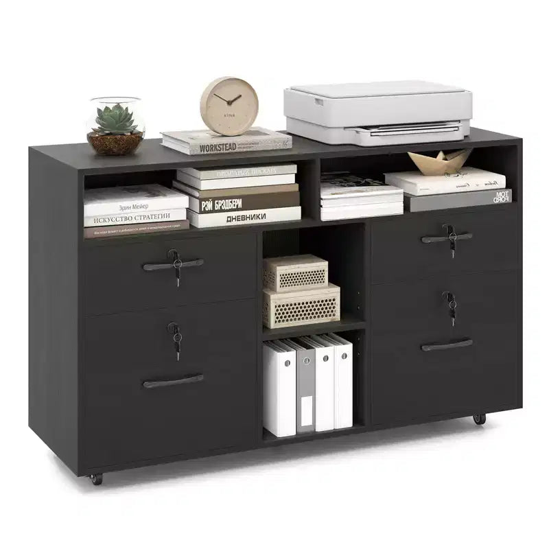 4-Drawer File Cabinet with Lock, Adjustable Shelf, Fits A4/Letter Size Files