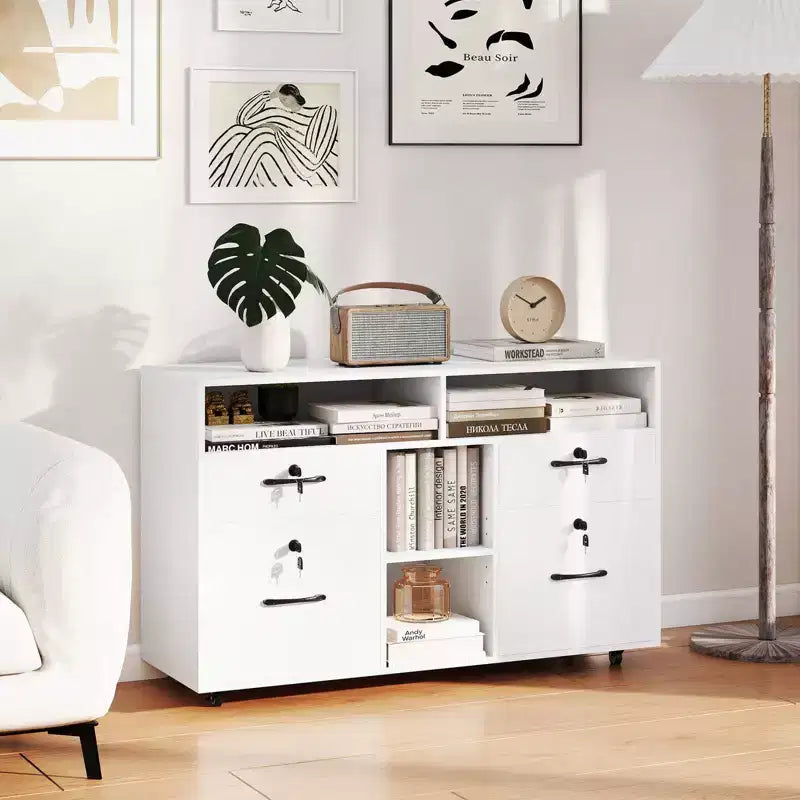 4-Drawer File Cabinet with Lock, Adjustable Shelf, Fits A4/Letter Size Files