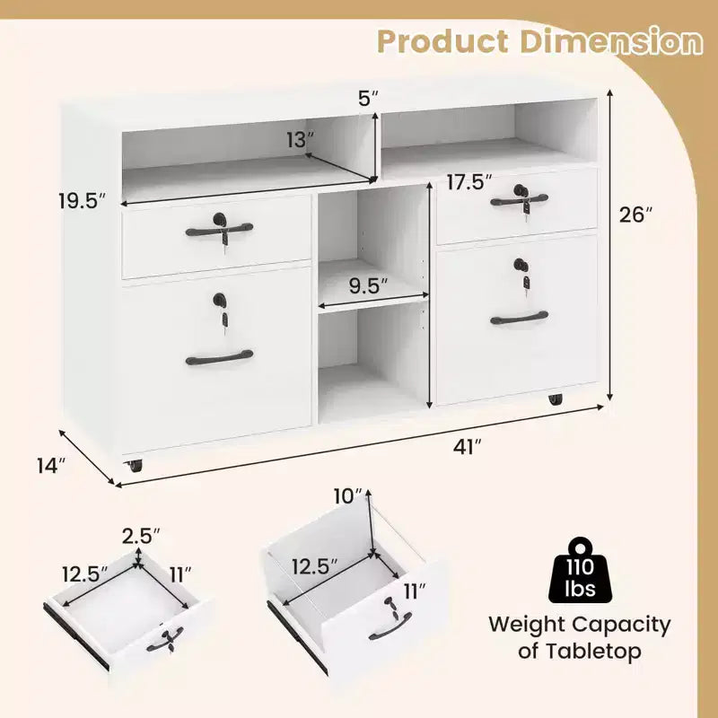 4-Drawer File Cabinet with Lock, Adjustable Shelf, Fits A4/Letter Size Files
