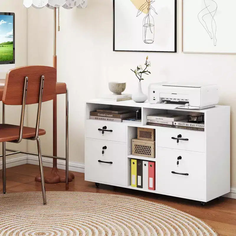 4-Drawer File Cabinet with Lock, Adjustable Shelf, Fits A4/Letter Size Files