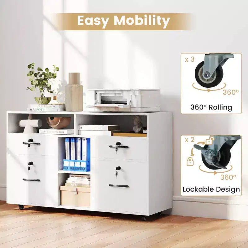 4-Drawer File Cabinet with Lock, Adjustable Shelf, Fits A4/Letter Size Files