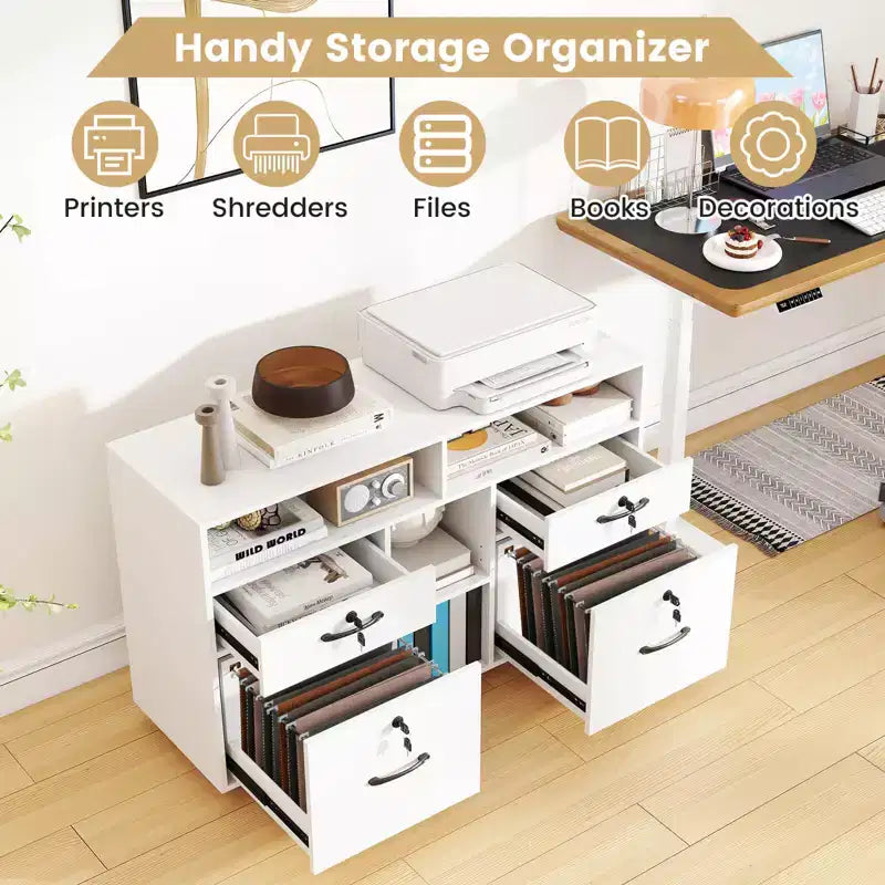 4-Drawer File Cabinet with Lock, Adjustable Shelf, Fits A4/Letter Size Files