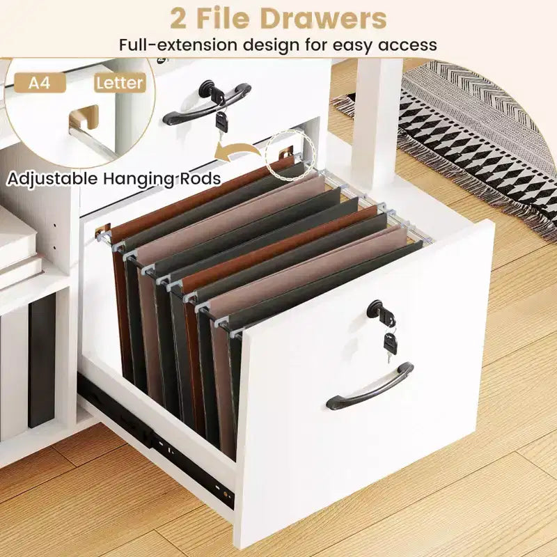 4-Drawer File Cabinet with Lock, Adjustable Shelf, Fits A4/Letter Size Files