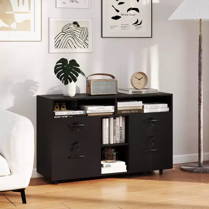 4-Drawer File Cabinet with Lock, Adjustable Shelf, Fits A4/Letter Size Files
