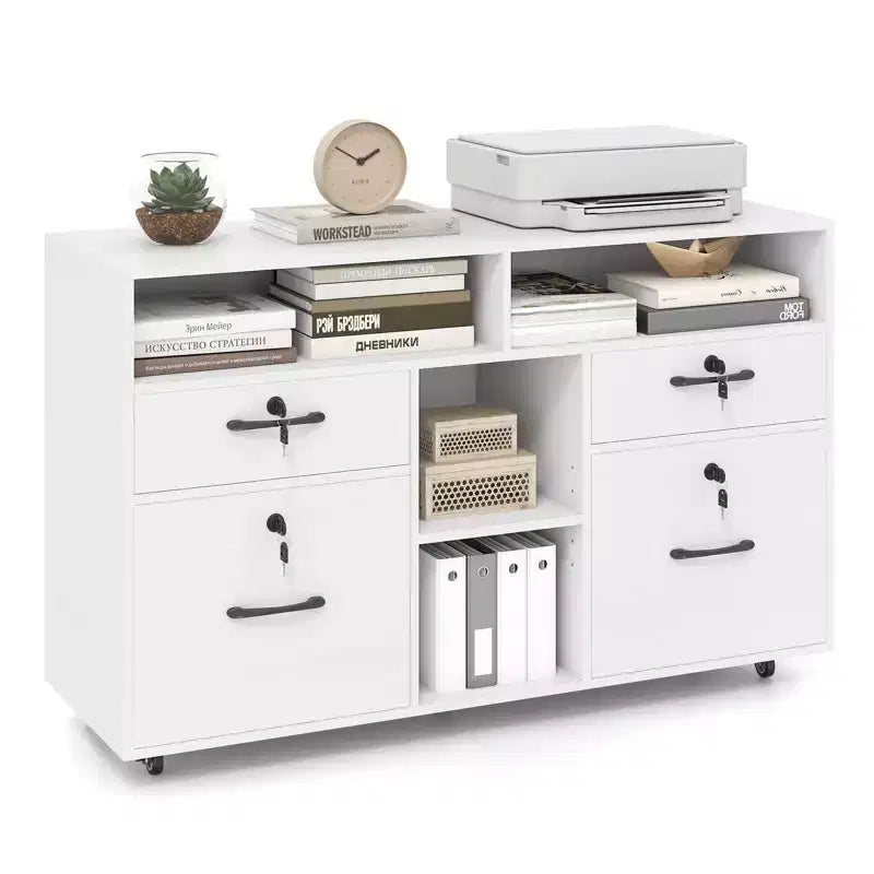 4-Drawer File Cabinet with Lock, Adjustable Shelf, Fits A4/Letter Size Files
