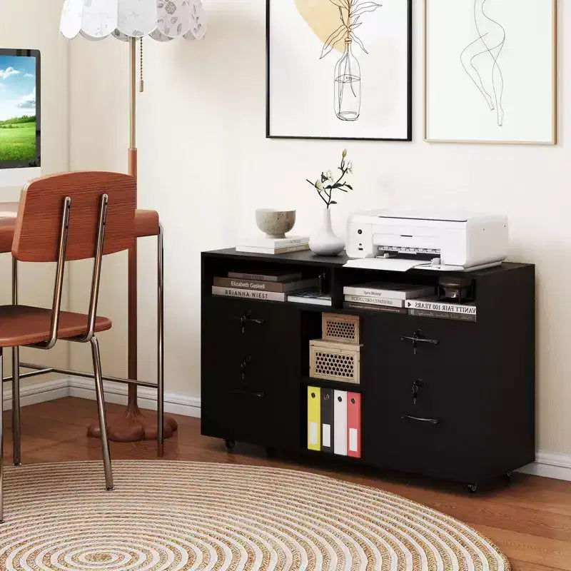 4-Drawer File Cabinet with Lock, Adjustable Shelf, Fits A4/Letter Size Files