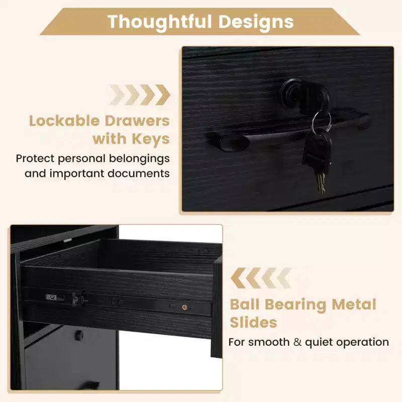 4-Drawer File Cabinet with Lock, Adjustable Shelf, Fits A4/Letter Size Files