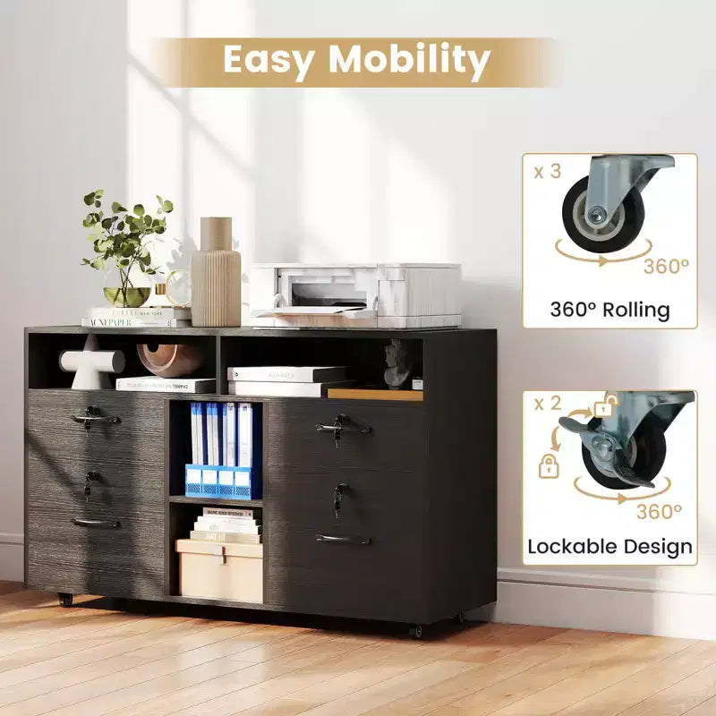 4-Drawer File Cabinet with Lock, Adjustable Shelf, Fits A4/Letter Size Files