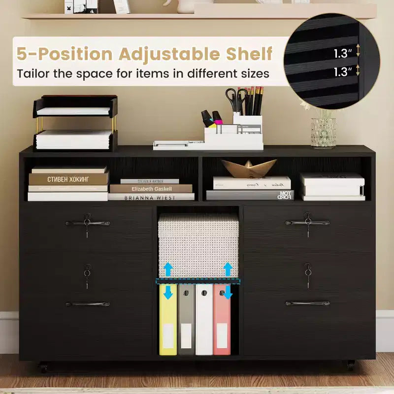 4-Drawer File Cabinet with Lock, Adjustable Shelf, Fits A4/Letter Size Files